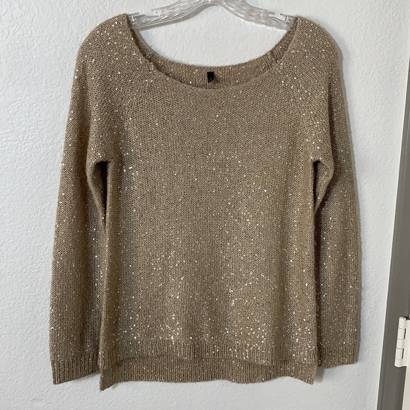Benetton Gold Sequin Knit Sweater Top - Picture 2 of 10